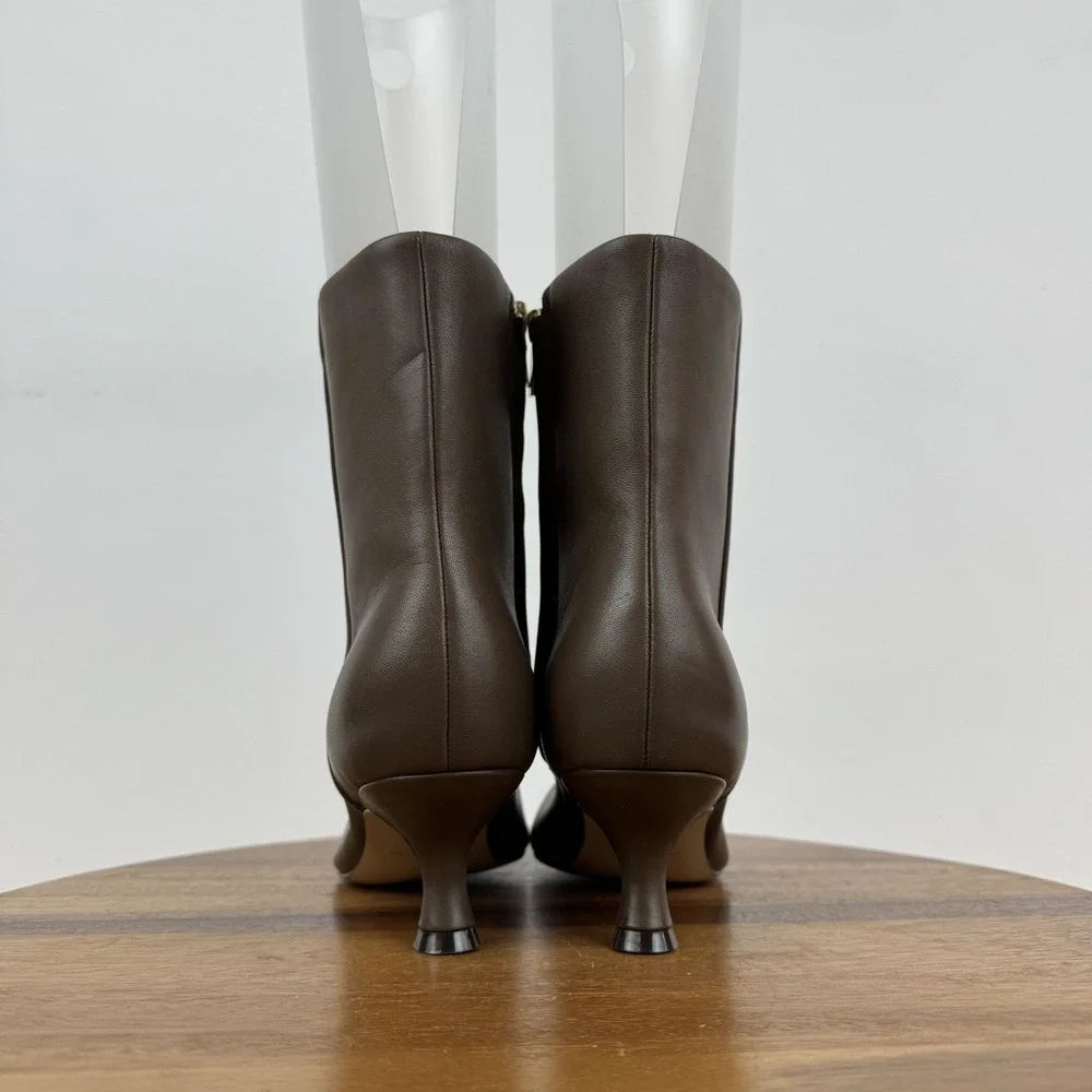 New Womens Marc Fisher LTD Iggy Brown Leather Kitten Heel Ankle Booties Size 8.5